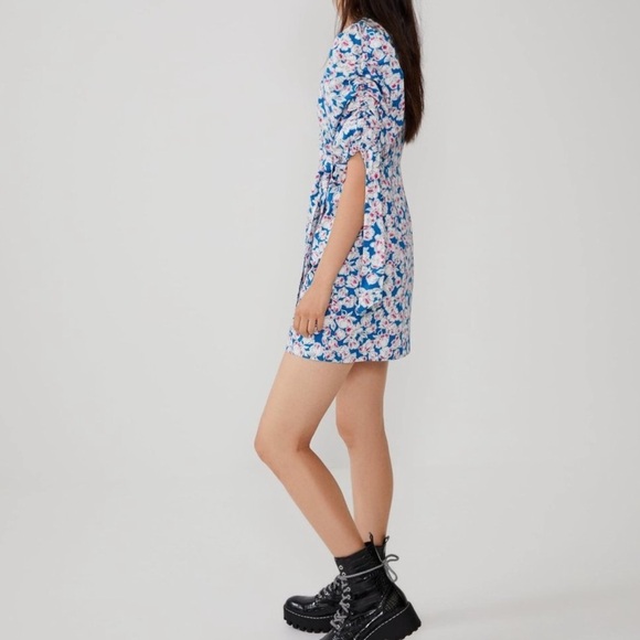 NWT ZARA Floral Print Poplin Cotton Tie Mini Dress S - Picture 5 of 15